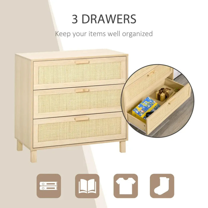 3 Drawer Cabinet Storage Cupboard Wooden Freestanding Organiser Unit Bedroom