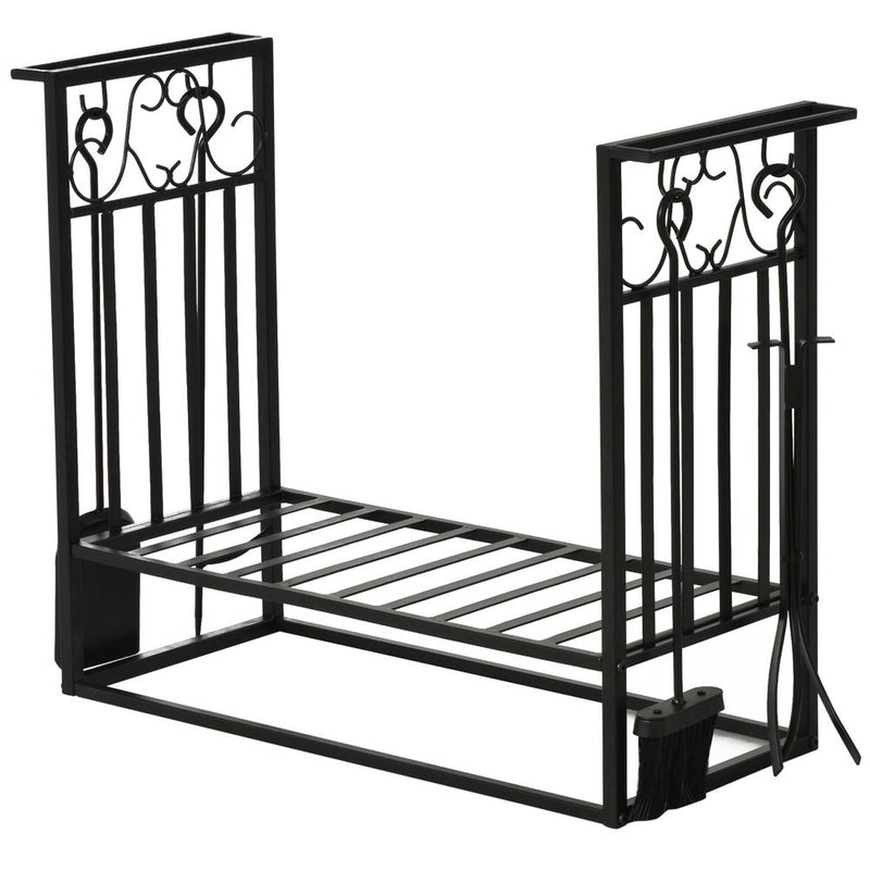 Vintage Style Firewood Log Rack Holder - High Quality Tools, Hooks Included for Easy Use and Storage
