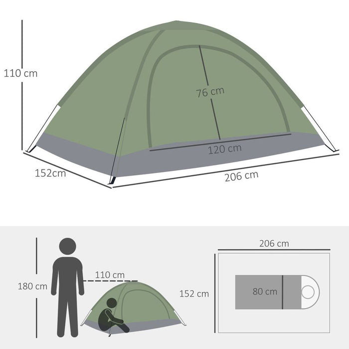 Outsunny Camping Tent 2 Person Dome w/ Storage Pocket - Dark Green