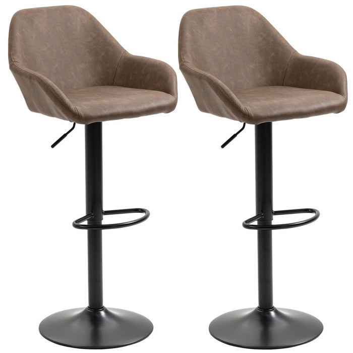 Premium Swivel Barstools: Set of 2, PU Leather, Steel Brown