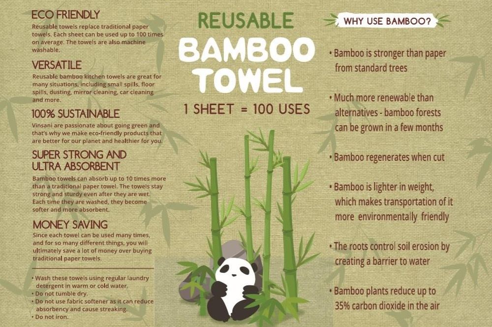 Vinsani? Reusable Bamboo Towels - Super Strong, Ultra Absorbent & Eco-Friendly - 20 Sheets