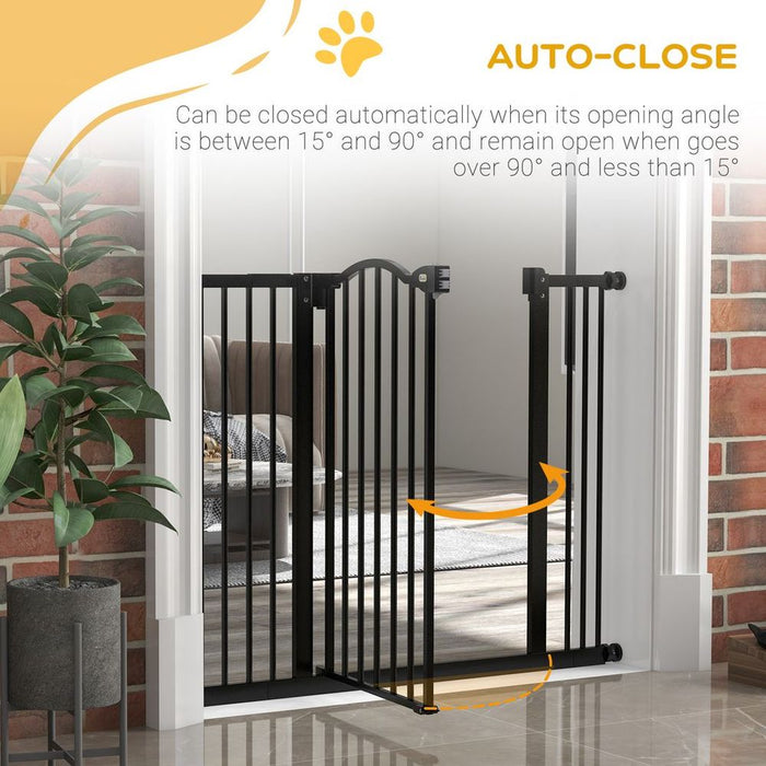 PawHut Adjustable Pet Gate - Safety Barrier for Pets - 74-100cm - Metal - Auto-Close - Black