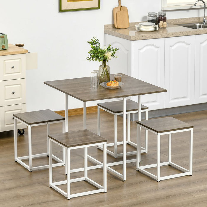 Premium 5-Pc Metal Dining Set | Square Table & 4 Chairs | Walnut Finish | Compact & Stylish