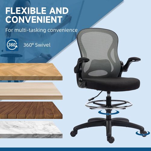 Vinsetto Draughtsman Chair Tall Office Chair w/ Adjustable Footrest, Dark Grey