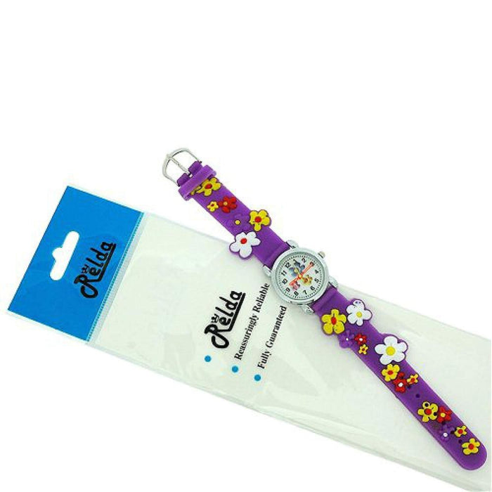 Relda Children's 3D Flower Purple Silicone Strap Girl's Watch