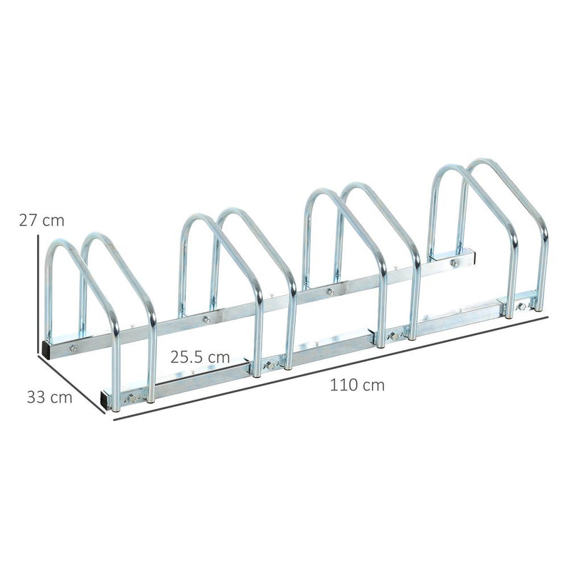 HOMCOM Parking for 4 Bicycles Steel Bike Rack on the Floor or Wall Parking for Indoor and Outdoor 110 x 33 x 27 cm Silver
