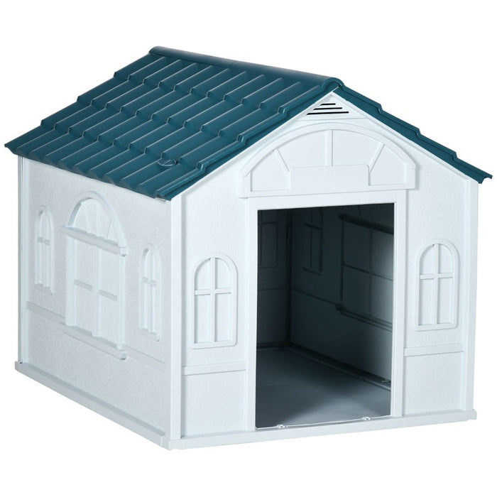 PawHut Weather-Resistant Dog House - Blue: for Large Dogs, Puppy Shelter - Rain & UV Shielding".