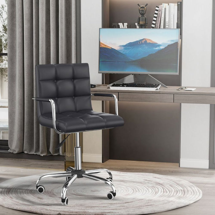 Stylish Faux Leather Swivel Office Chair w/ Arm & Wheel - Black