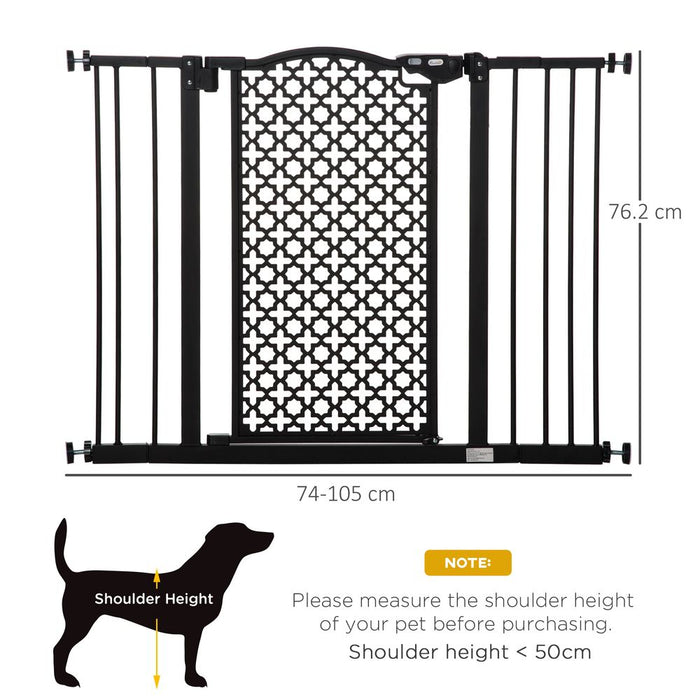 74-105 cm Pet Safety Gate Pressure Fit Stair with Double Locking, Black Pawhut