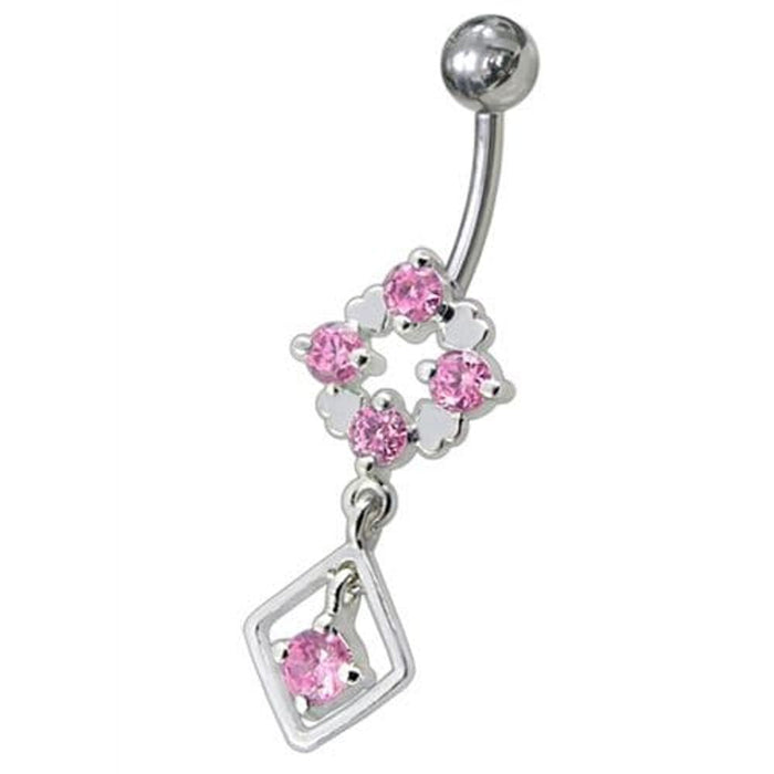 Silver Fancy Jeweled Dangling Belly Navel Ring Body Jewelry