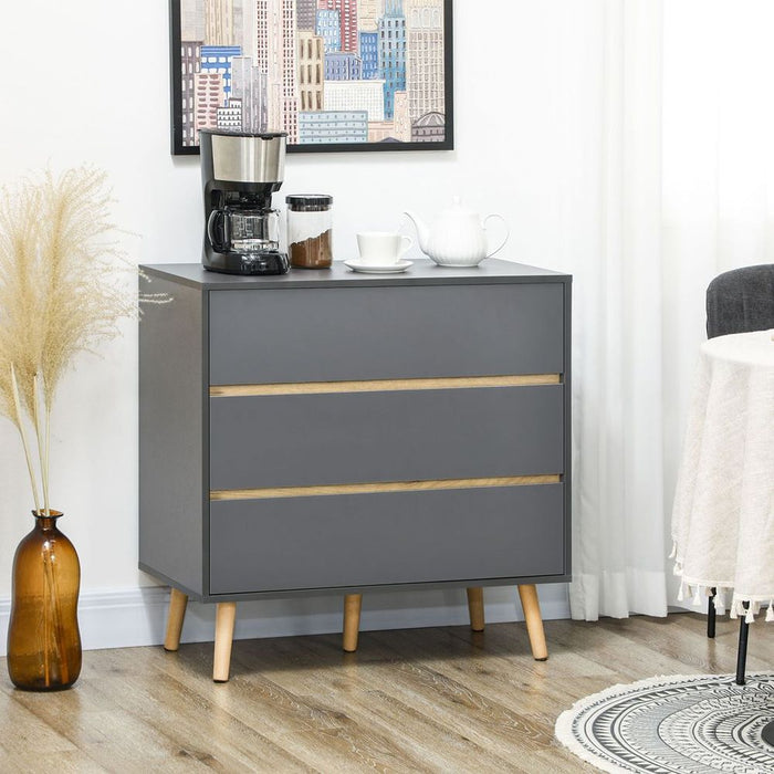 High-Quality Dark Grey 3-Drawer Storage Cabinet - Perfect for Organizing Bedroom Essentials