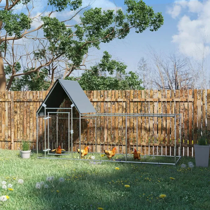 Walk In Chicken Run Galvanized Chicken Coop Hen House w/ Water-Resist Cover