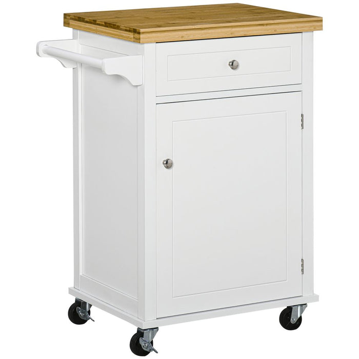 Rolling Kitchen Cart Storage Trolley with Drawer Towel Rail White