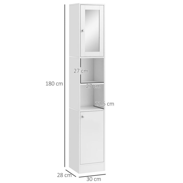 kleankin Tall Bathroom Storage Cabinet with Mirror, Freestanding Floor Cabinet Tallboy Unit with Adjustable Shelves, White