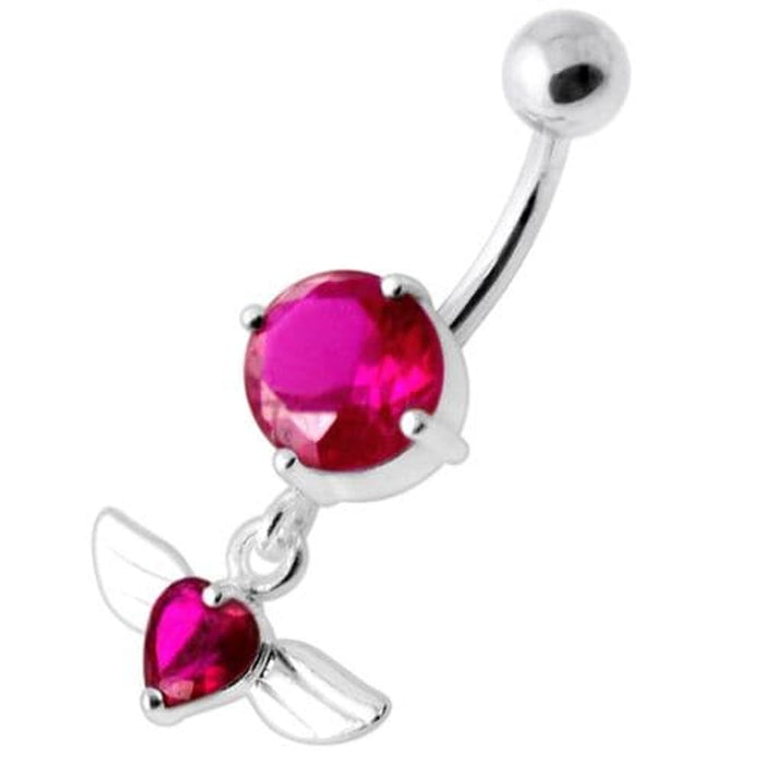 Jeweled Flying Heart Silver Belly Bar