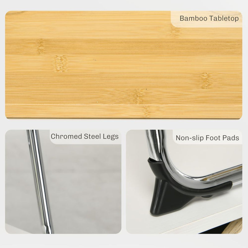 HOMCOM Foldable Wine/Table, Bamboo Picnic/Outdoor Table with Bottle/Glass Holder