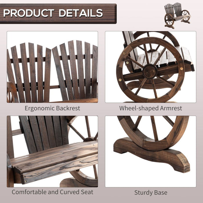 Premium 2 Seater Garden Bench | Wheel-Shaped Armrests | Carbonized | High Quality