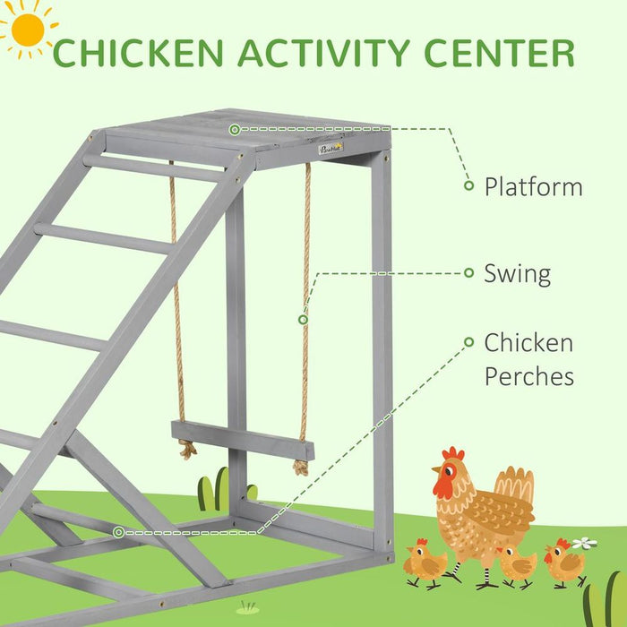 Ultimate Chicken Coop Toy: Swing, Ladder, Platform - 2 Chickens, Hens - Grey