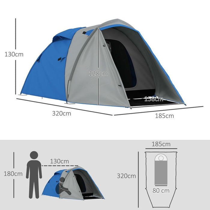 Outsunny 2-3 Man Camping Tent with Living Area, 2000mm Waterproof, Blue