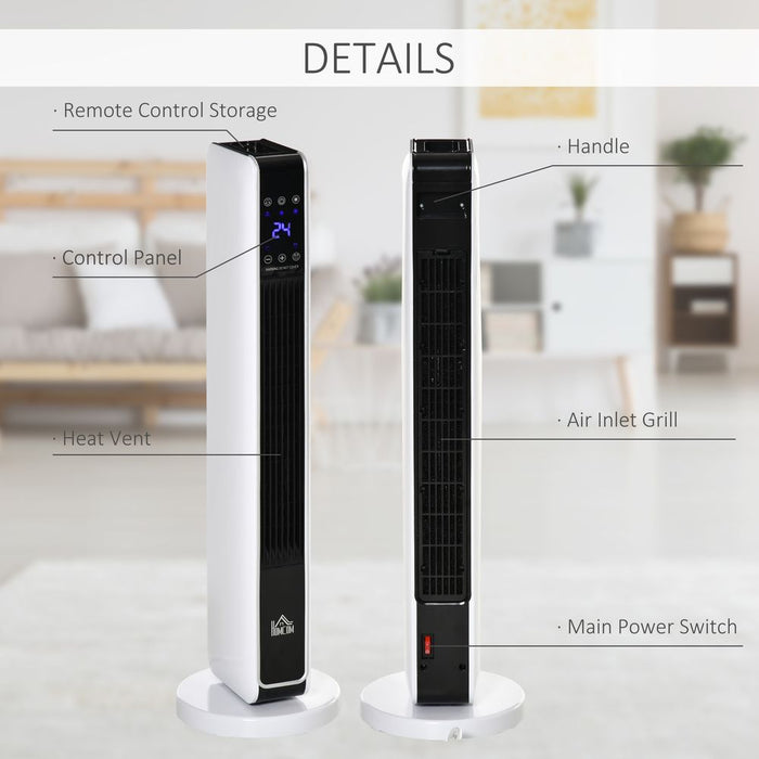 Oscillating Ceramic Tower Heater, Remote 8H Timer, 1000W/2000W