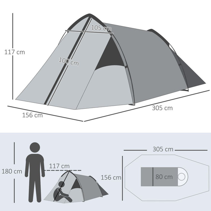 Outsunny 2-Man Camping Dome Tent with Porch, Mesh Window & Double Layer - Hiking, Outdoor, High Quality