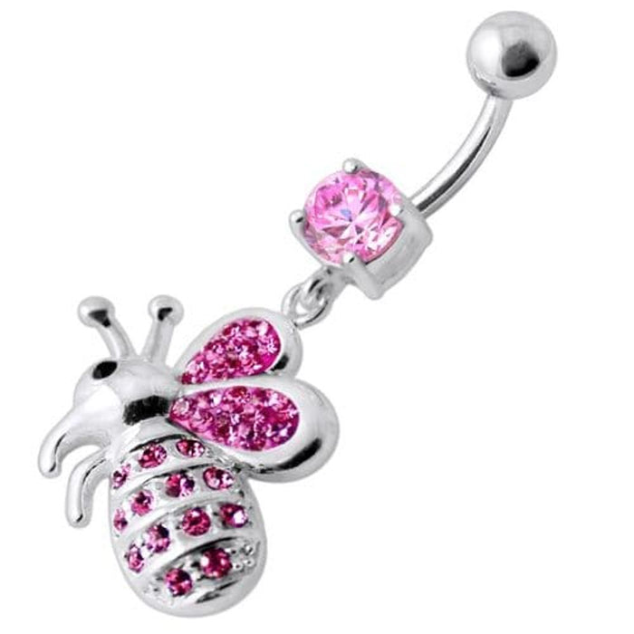 Fancy Jeweled Honey Bee Dangling Belly Ring