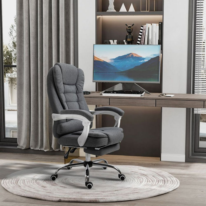 Premium Grey Swivel Office Chair w/ Reclining Footrest & Armrest - Ultimate Comfort & Productivity