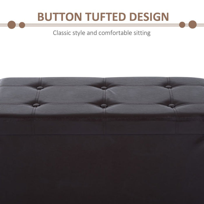 Folding Faux Leather Storage Cube Ottoman Bench Seat Brown