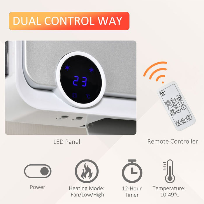 Wall Mounted Downflow Ceramic Heater with 12h  Timer, Remote