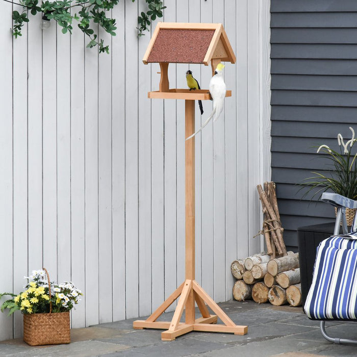 Wooden Bird Feeder: Freestanding, Cross-legged Support, Weather Resistant