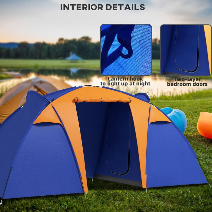 Outsunny Camping Tent with 2 Bedroom, Living Area and Awning for 4-6 Person