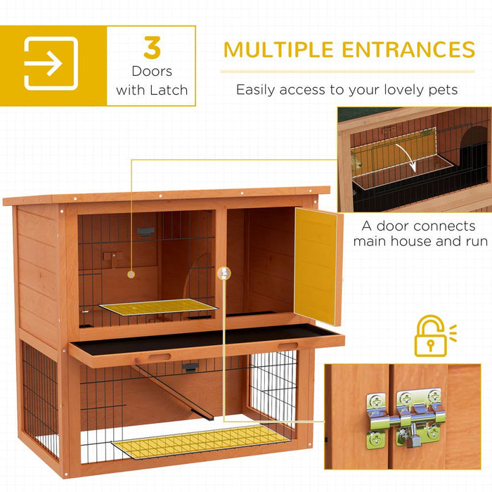 PawHut Wooden Rabbit Hutch, 80cm Antiseptic Outdoor, for 1-2 Rabbits - Orange