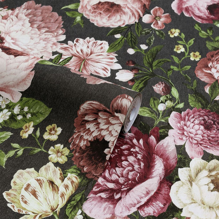 Premium Quality Tapestry: Floral Charcoal/Pink Design