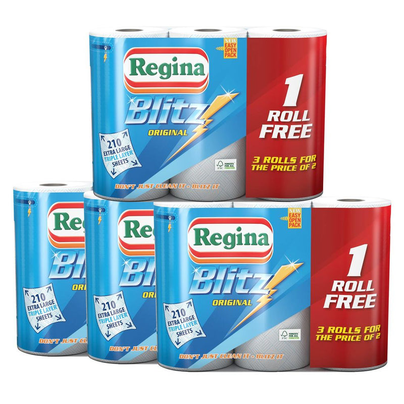 Multi Rolls Of Regina Blitz 3 Ply Kitchen Roll Paper Towels  - 70 Sheets Per Roll