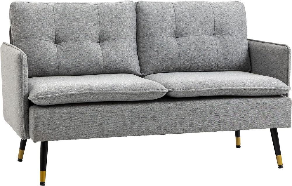 HOMCOM Modern Upholstered Two Seater Sofa - Grey | Bedroom & Living Room