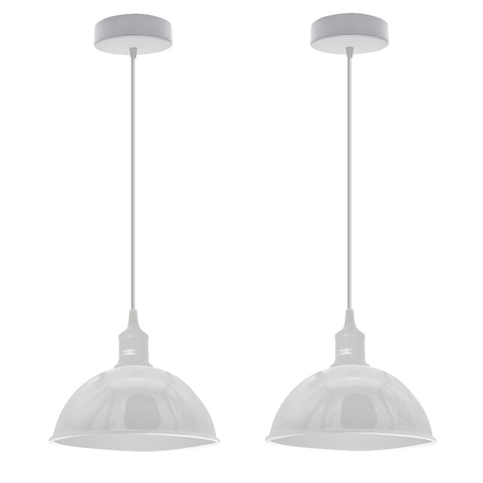 2-Pack Dome Shaped Metal Pendant Lights | Sturdy | White Finish | Inner White | 21cm | Spray Painted | Loft Style | Quality