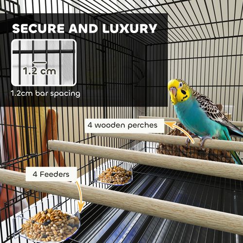 PawHut Bird Cage with Divider, 4 Wooden Perches, Slide Out Tray, Black