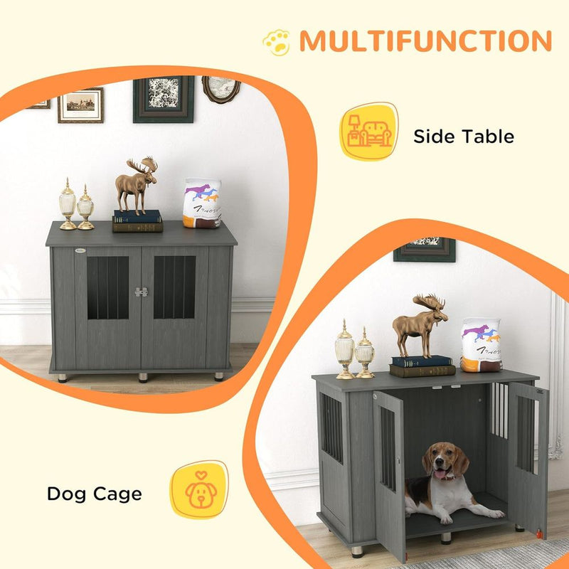 Premium Dog Crate Kennel Cage-Indoor End Table for Medium-Large Dogs, Grey