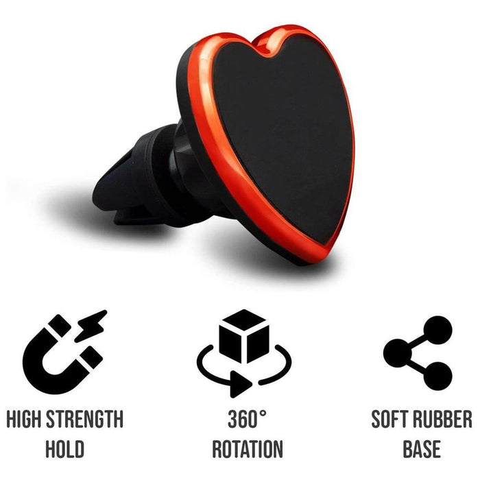 Aquarius Magnetic Heart Phone Car Mount, Firm Grip, Red: Universal, 360° Rotation, Compatible with iPhone & Samsung