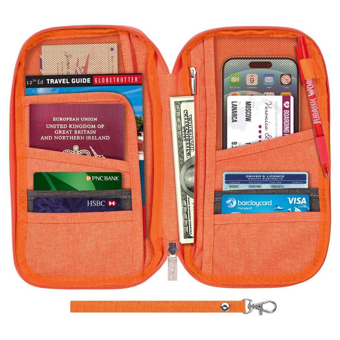 Vinsani Family Travel Holiday Wallet Passport Holder & Document Organiser Case Men Women for Tickets, ID Card, Credit Cards, Currency Holder – Orange