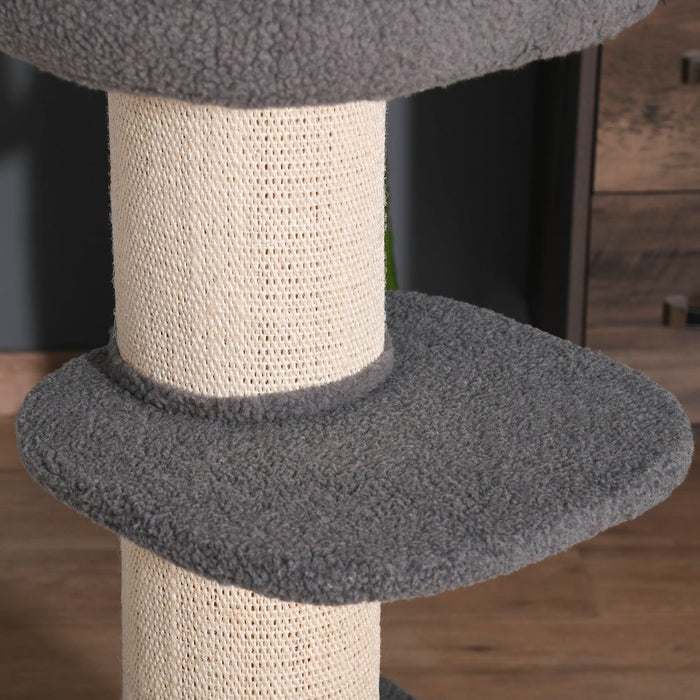 PawHut 96cm Cat Tree Kitten Tower Multi level Activity Center Pet Furniture with Sisal Scratching Post Condo Removable Cover Grey