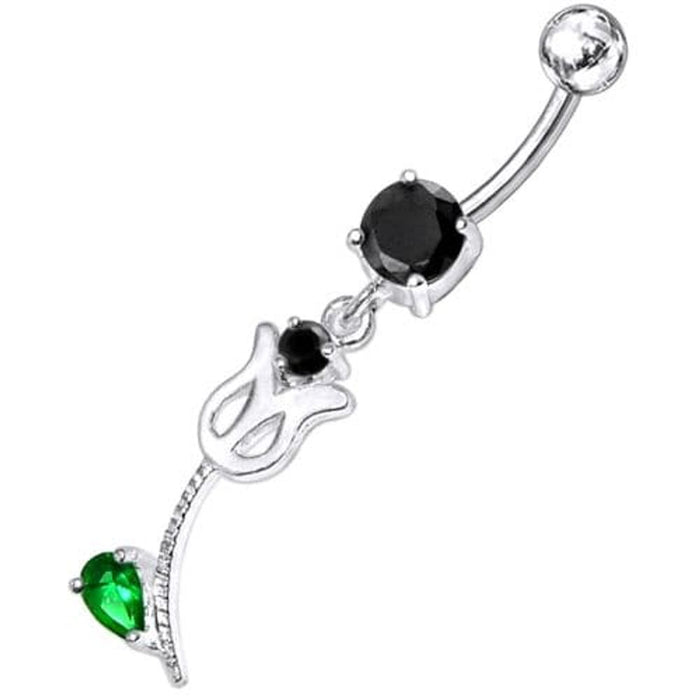 Mix Color Jeweled Flower Silver Dangling navel Body Ring with SS bar