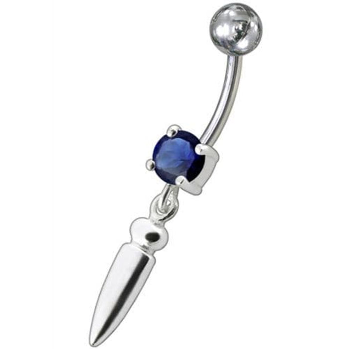 Silver bullet with Single Stone Fancy Jeweled Dangling Belly Ring