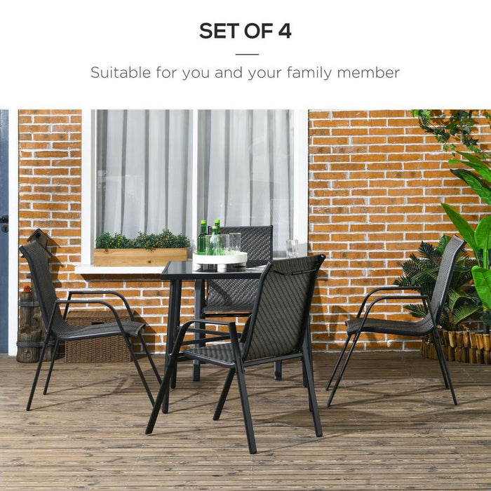 Outsunny Wicker Dining Chairs - Set of 4, Stackable, Outdoor, Mixed Grey