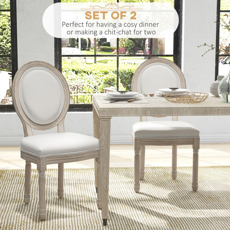 HOMCOM French Style Dining Chairs Set of 2 with PU Leather Upholstery, Wood Legs