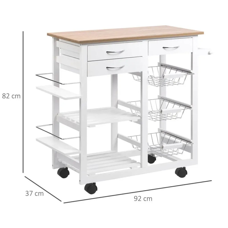 HOMCOM Serving Cart Kitchen Island Mobile Utility Cart with Spice Racks Drawers