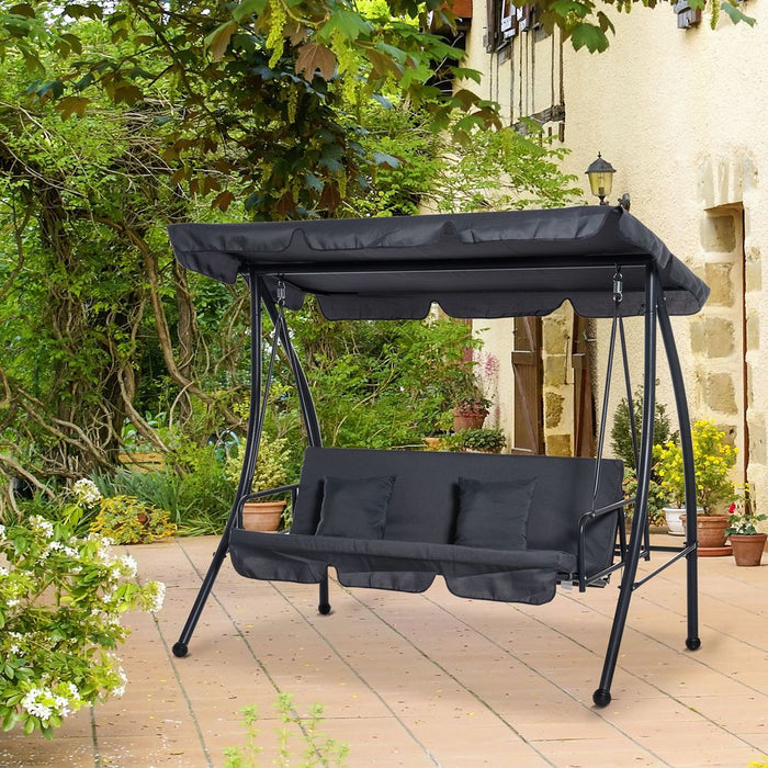 2-in-1 Patio Swing Chair Lounger 3 Seater Hammock Bed Dark Grey Cushion