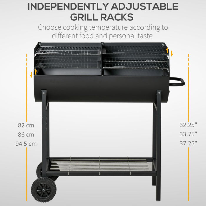 Outsunny Steel 2-Grill Charcoal BBQ w/ Wheels Black