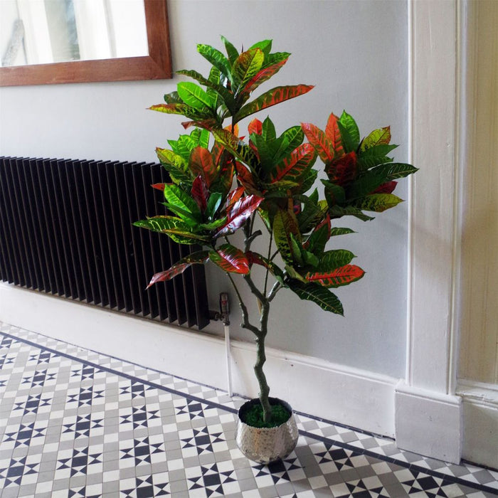 Stunning 130cm Artificial Codiaeum Multicoloured Tree - Realistic and Low-Maintenance Indoor Decoration (Plastic Pot Included)