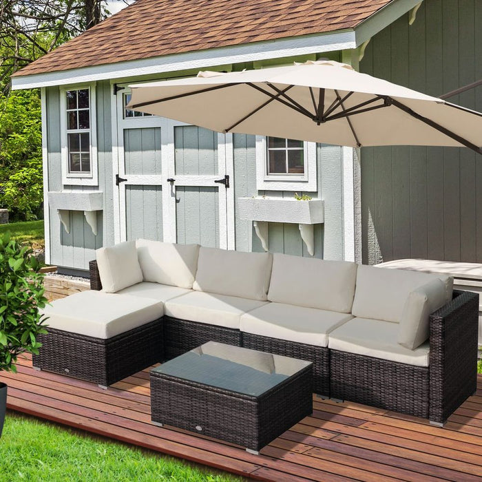 Outsunny Garden Patio Rattan Furniture 6 pcs Wicker Weave Conservatory Sofa Chairs Table Set Brown Aluminium Frame